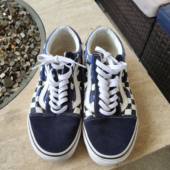 Vans Sneakers Checkboard Flame Blue & White design Size Men 8.5 Size Women 10 - Picture 1 of 14